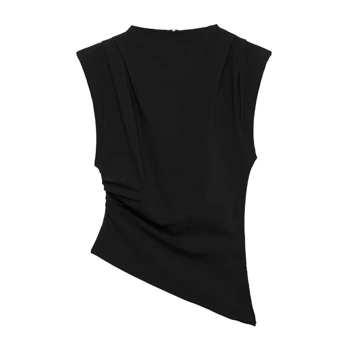 Modernes Damen Top mit plissierten Details und betonten Schultern in Slim-Fit-Passform
