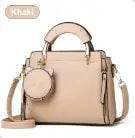 Modische Khaki Handtasche mit runden Henkeln und abnehmbarem runden Beutel, Lederoptik, Damen Handtasche IsabellBoutique030