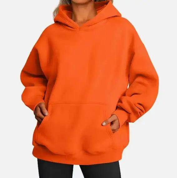 Damen Hoodie Oversize mit Kapuze und Taschen in einfarbigem Design