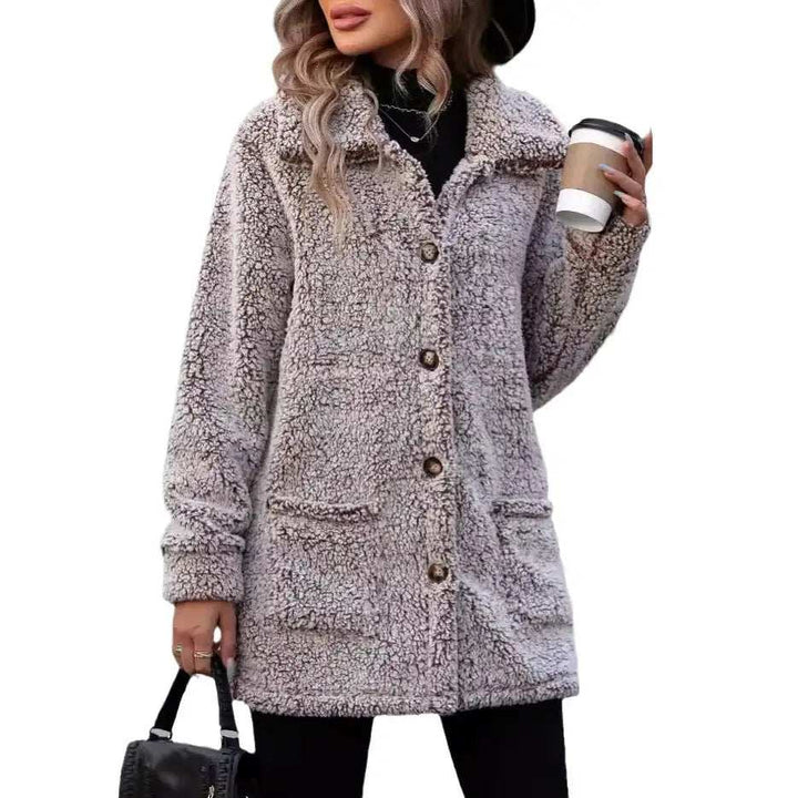 Lässige Damen Steppjacke im Cardigan-Stil aus weichem Faded Bubble Velvet in Hellbraun, locker geschnitten für Alltag und Komfort
