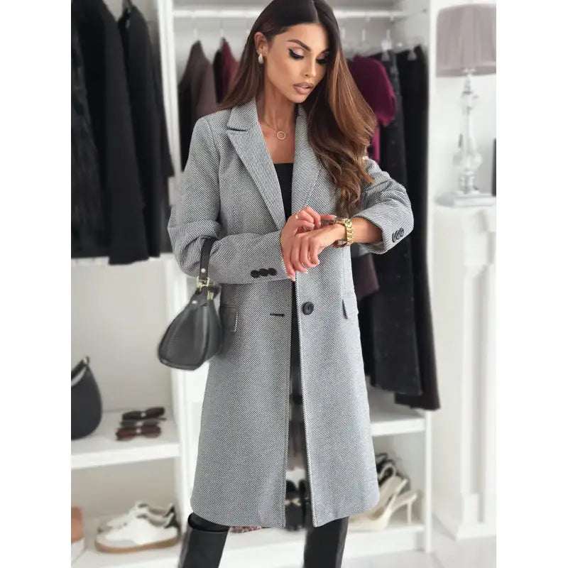 Eleganter Damen Wollmantel für Herbst und Winter mit Fledermausärmeln in Unifarben