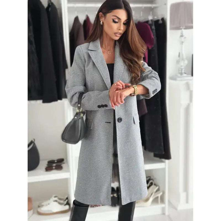 Eleganter Damen Wollmantel für Herbst und Winter mit Fledermausärmeln in Unifarben