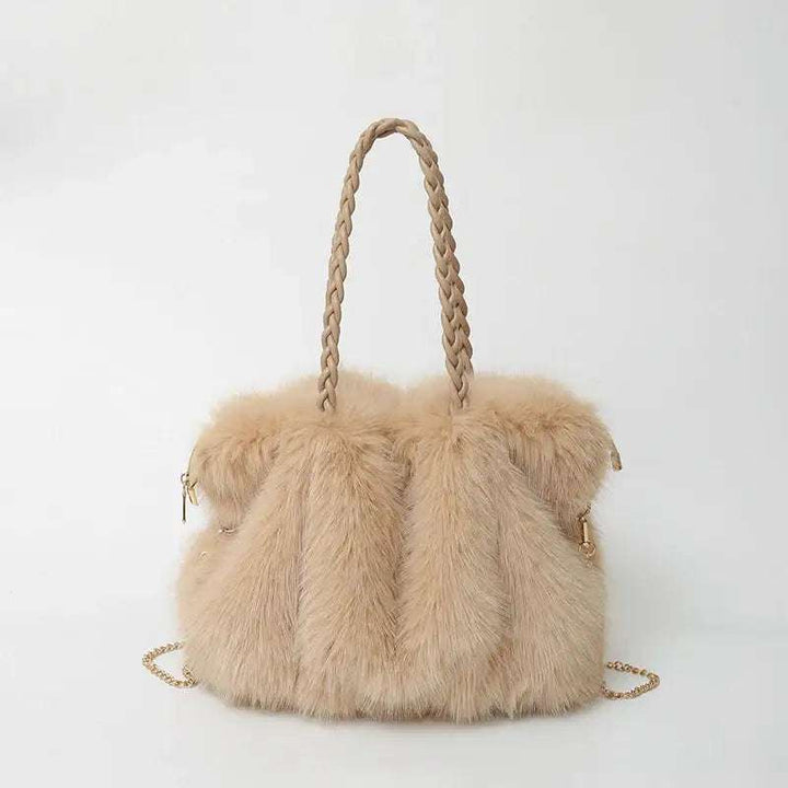 Hochwertige Plüsch Schultertasche aus Kunst-Fuchsfell mit Faltenoptik in mehreren Farben
