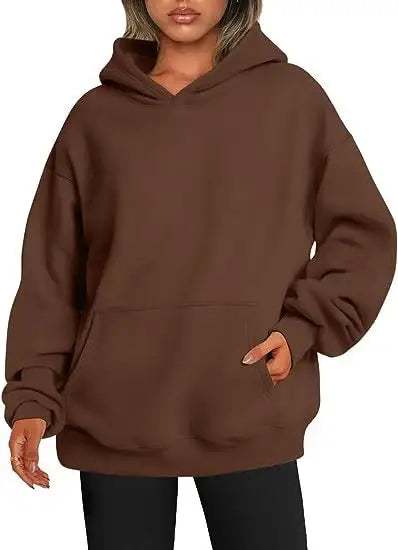 Damen Hoodie im einfarbigen Oversize-Design mit Kapuze und praktischen Taschen
