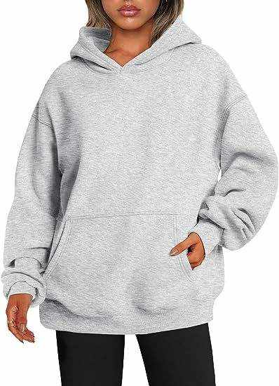 Damen Hoodie Oversize mit Kapuze und Taschen in einfarbigem Design