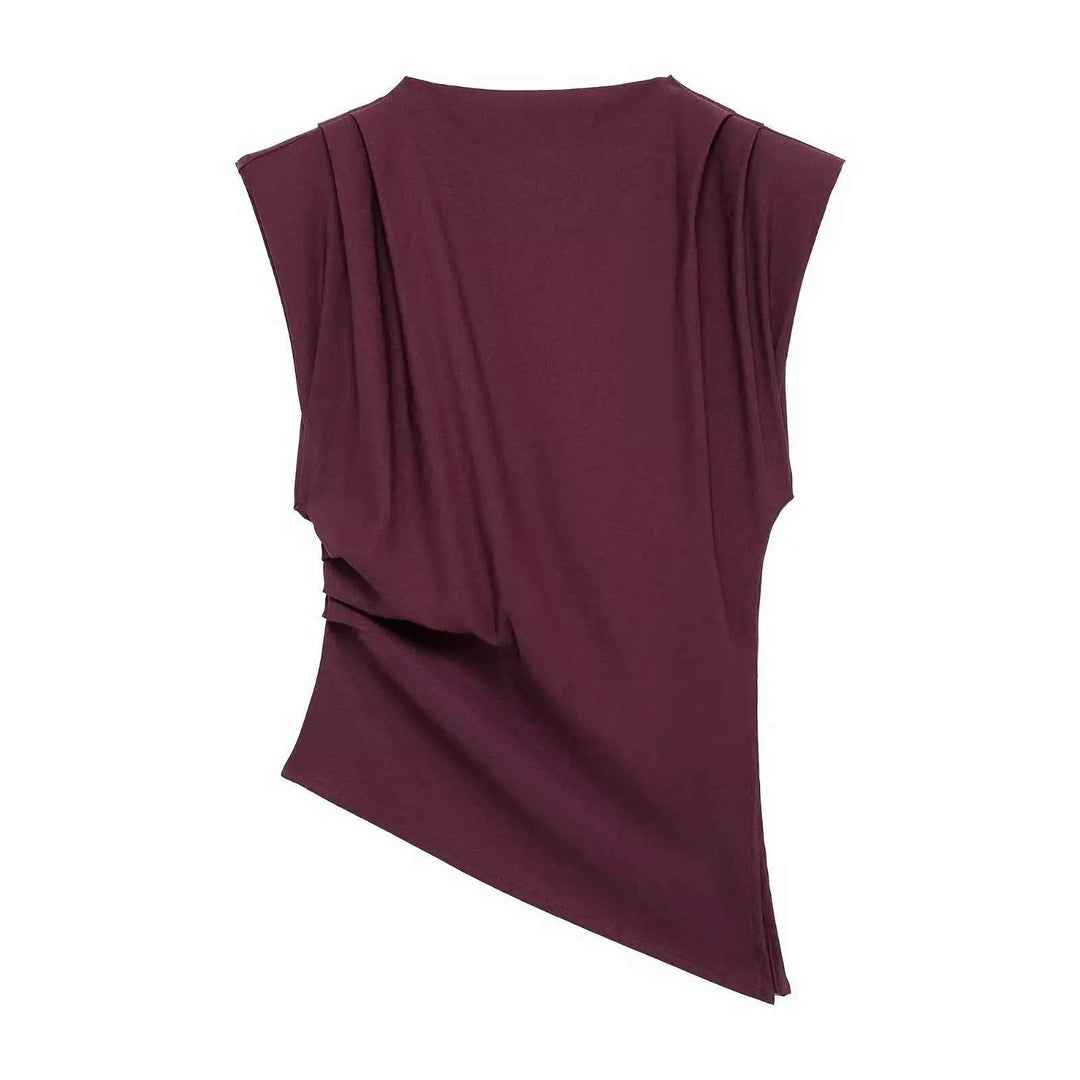 Modernes Damen Top mit plissierten Details und betonten Schultern in Slim-Fit-Passform