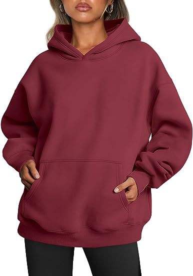 Damen Hoodie Oversize einfarbig mit Kapuze und Taschen für bequemen Alltagslook