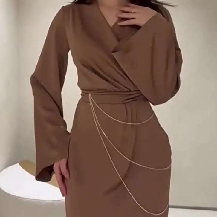 Modisches Damen Uni-Kleid in Maxilänge mit tailliertem Schnitt, elegantes Freizeitkleid