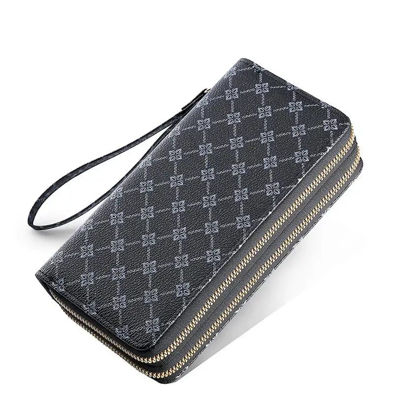 Lange Geldbörse Clutch mit Reißverschluss, Münzfach und Handyfach in Schwarz und Kaffee