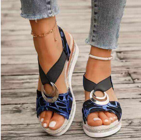 Damen Plateau-Keilsandalen im Römischen Stil mit glitzerndem Paillettenstoff und Peep-Toe