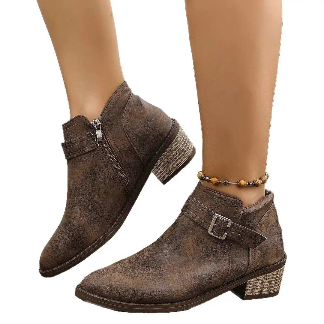 Elegante Damen-Stiefel mit spitzer Spitze und Blockabsatz für den Herbst in Schwarz und Braun