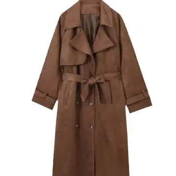 Eleganter Damen-Trenchcoat in Kamel mit Doppelknopfleiste und Reverskragen im europäischen und amerikanischen Stil