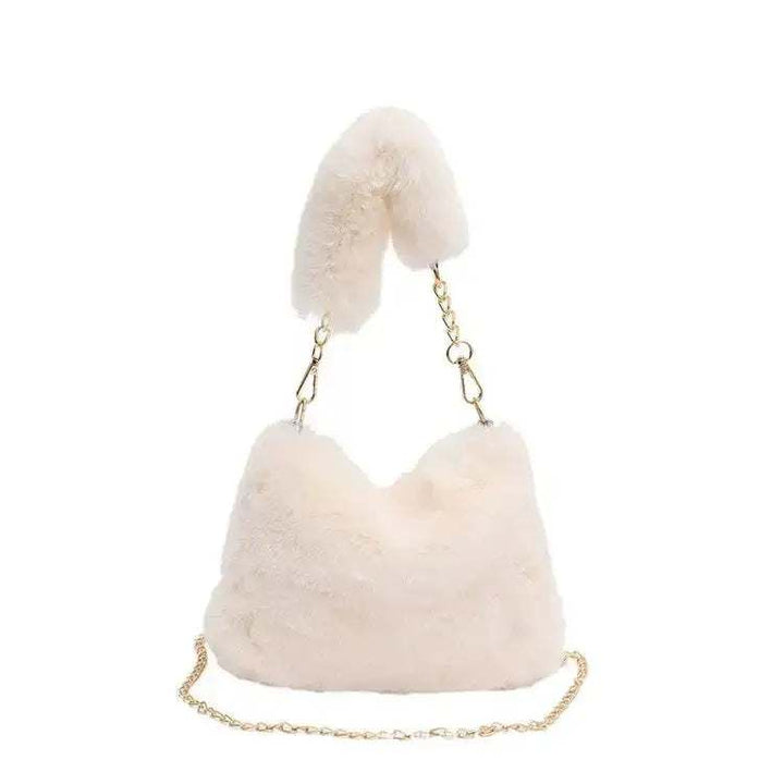Kuschelige Mini-Tasche mit Herzform aus weichem Plüsch und Kette, urbaner Stil und praktische Innenstruktur