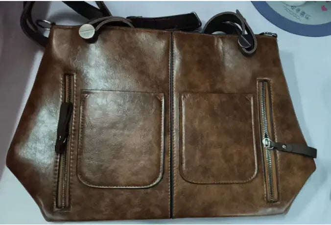 Retro PU-Ölleder Handtasche mit doppelter Tasche, Schulter- und Crossbody-Design im Vintage-Look