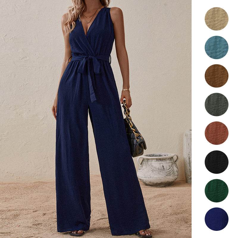 Ärmelloser Damen Jumpsuit aus Ice-Silk mit V-Ausschnitt, elegant und leicht
