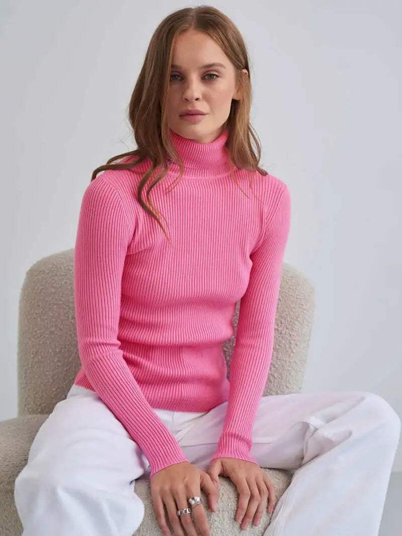 klassischer Damen Strickpullover mit Rollkragen in verschiedenen Farben und urbanem Stil