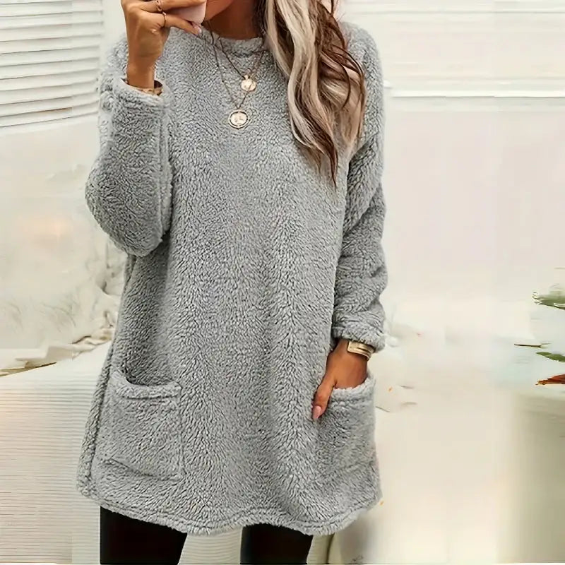 Damen Langarm Plüsch Hoodie mit hohem Kragen und Taschen in mehreren Farben, weicher Stoff für kalte Tage
