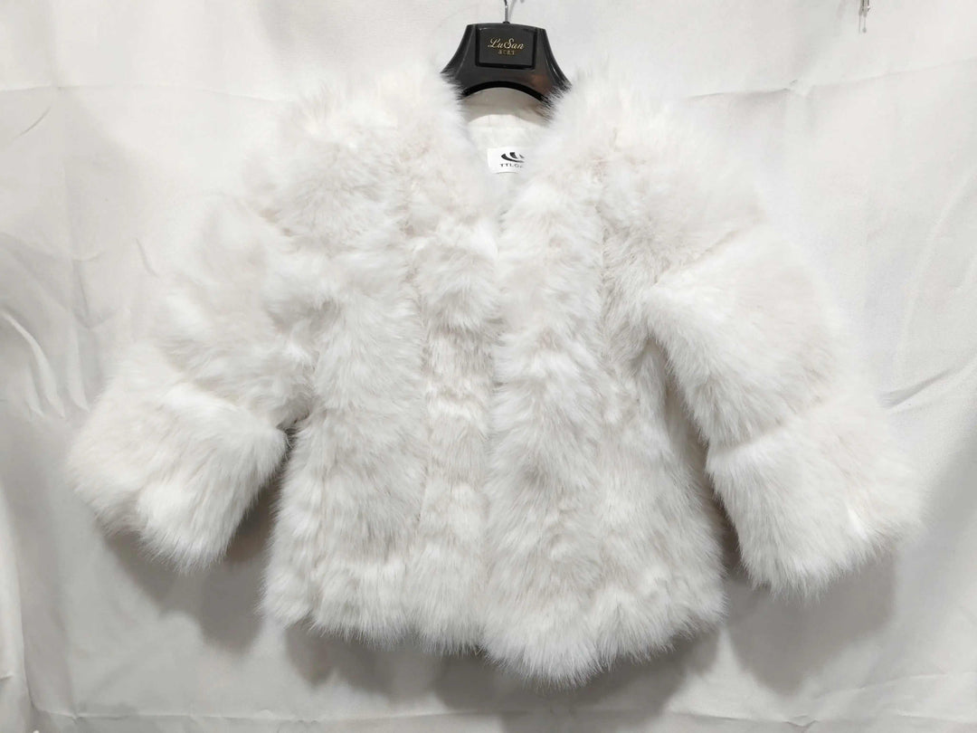 Damen Kurzmantel mit luxuriösem Fuchsfellbesatz in elegantem Design für warme Wintermode
