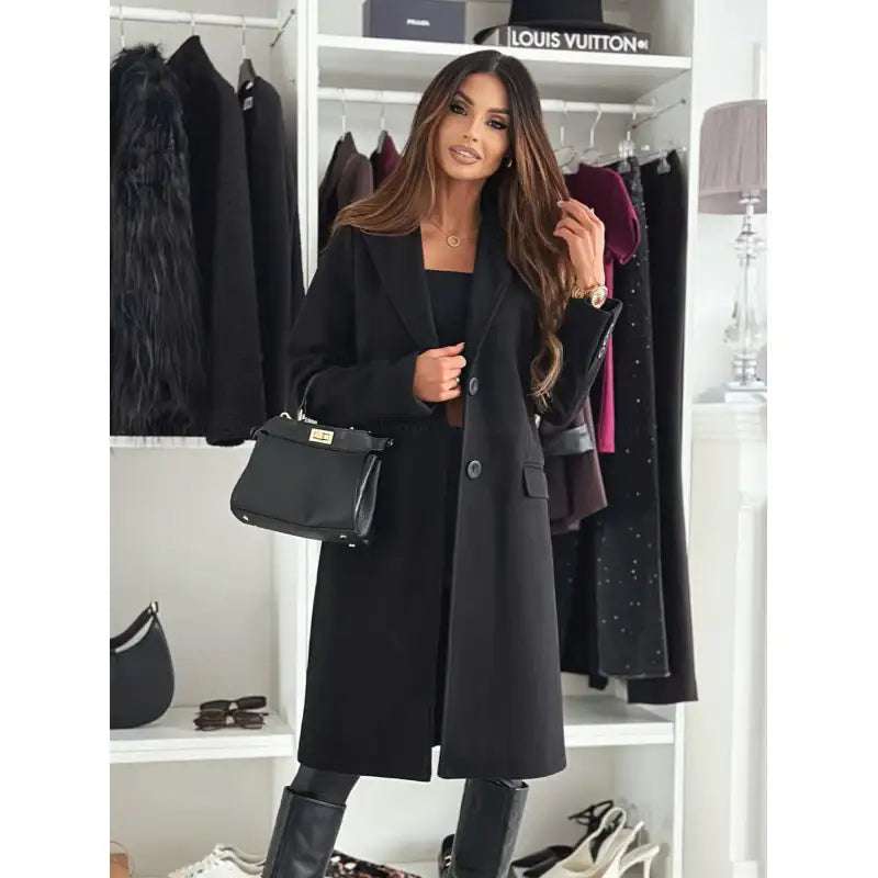Damen Wollmantel in Unifarben mit Fledermausärmeln, locker geschnitten für Herbst und Winter, elegant und warm