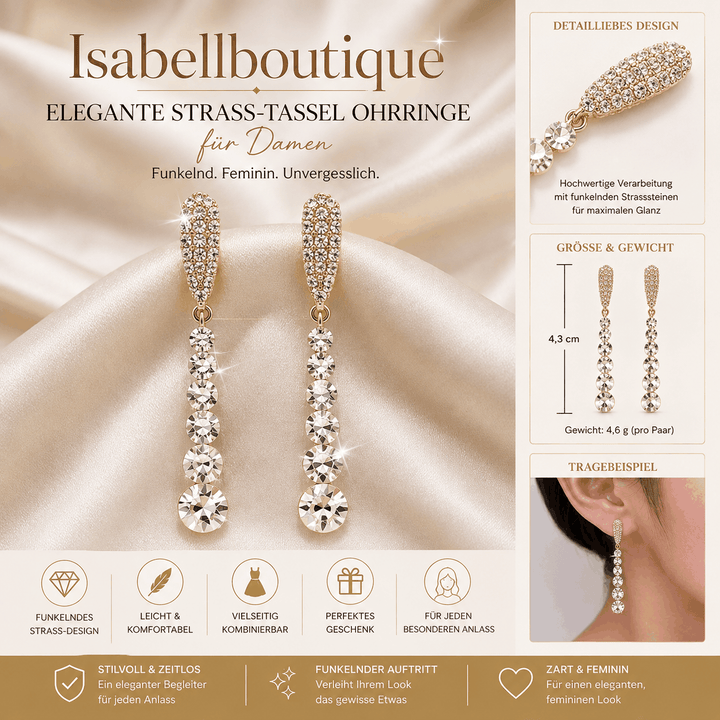 Elegante lange Strass Ohrringe in Tropfenform mit funkelnden Kristallsteinen für Damen