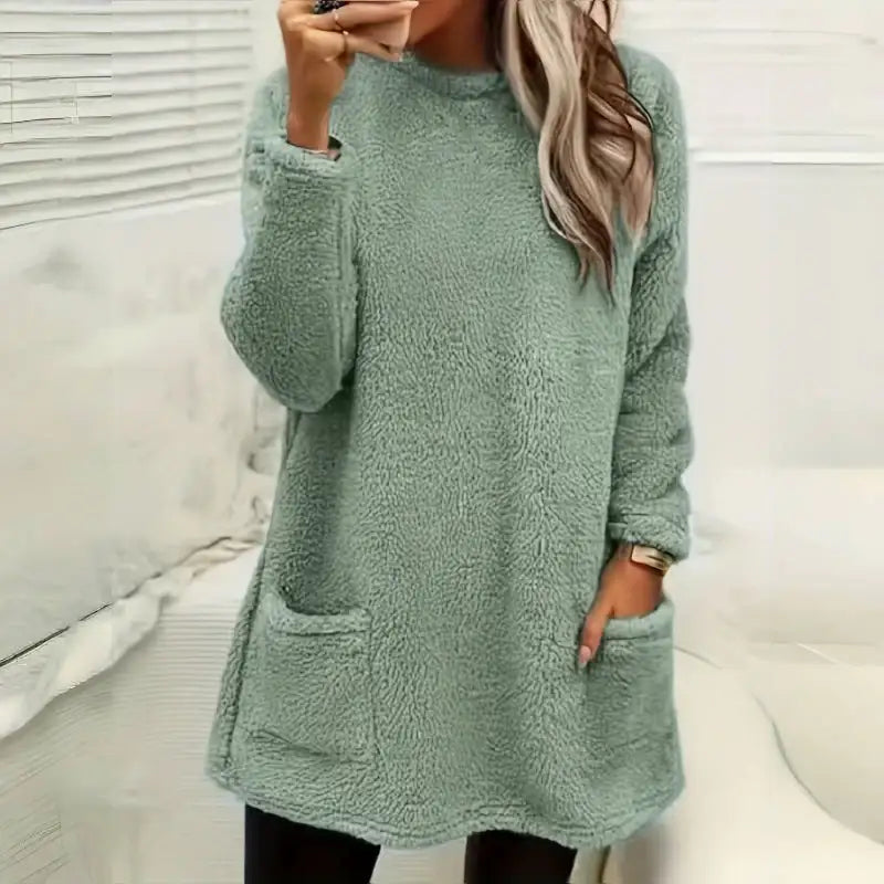 Damen Langarm Plüsch Hoodie mit hohem Kragen und Taschen für kalte Tage in verschiedenen Farben