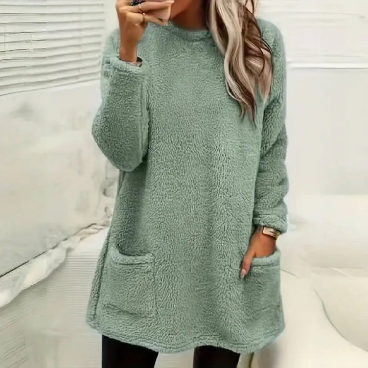 Damen Langarm Plüsch Hoodie mit hohem Kragen und Taschen für kalte Tage in verschiedenen Farben