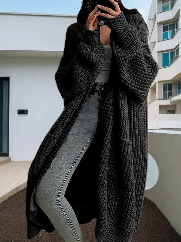 Langer Damen-Strickcardigan in Teddyoptik mit Taschen und lockerem Schnitt für Herbst und Winter