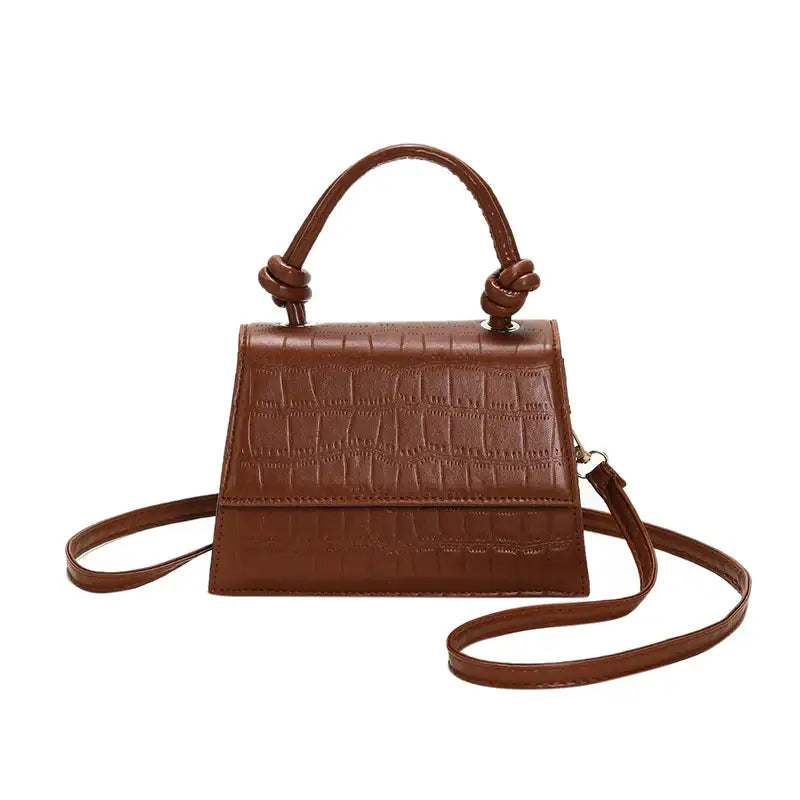 Braune krokodilgeprägte Henkeltasche mit elegantem Knoten-Detail und abnehmbarem Schultergurt. IsabellBoutique030