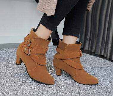 Elegante Damen High Heels Pumps aus Leder, warm gefüttert, knöchelhohe Stiefeletten für Herbst und Winter