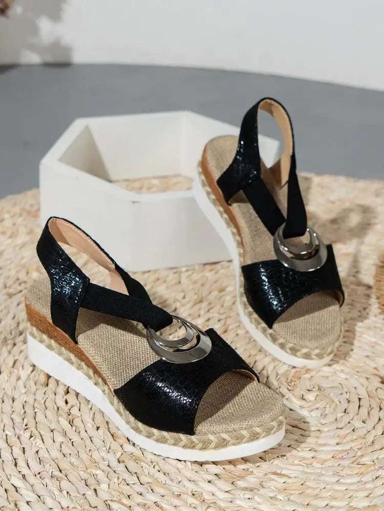 Sommerliche Damen Keilsandalen mit Hanfseil-Design und Peep-Toe in mehreren Farben
