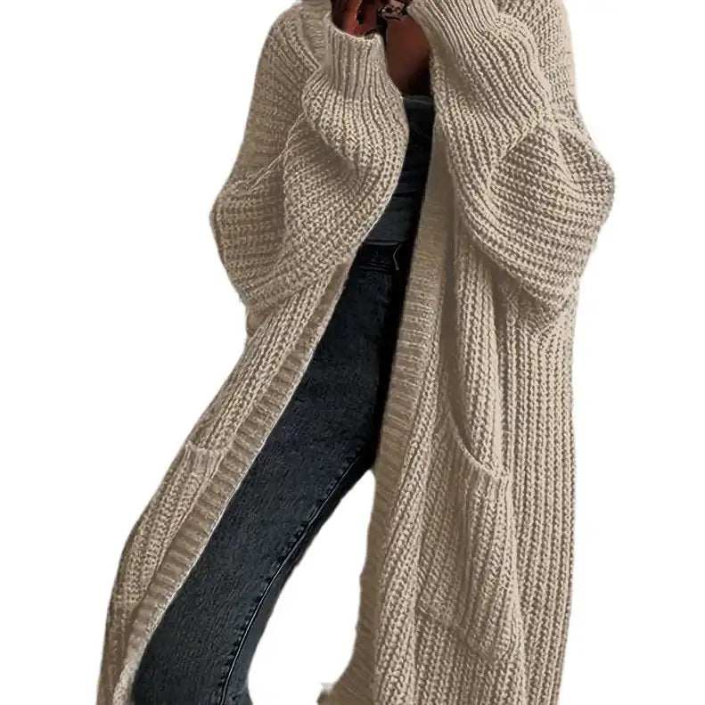 Langer Damen-Strickcardigan in Teddyoptik mit langem, lockerem Schnitt und praktischen Taschen für Herbst und Winter
