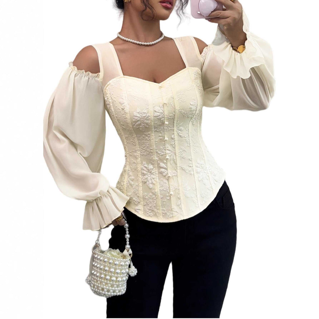 Modische Damen Bluse mit Puffärmeln und lockerem Schnitt im Business-Casual-Stil