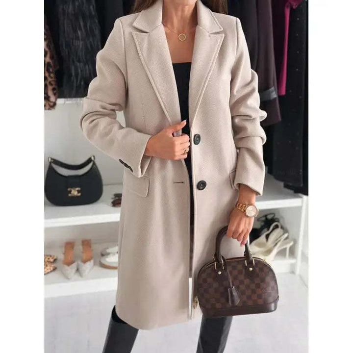 Eleganter Damen Wollmantel mit Fledermausärmeln in Khaki, warm und locker geschnitten für Herbst und Winter