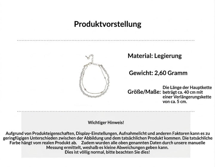 Zweiteilige Halskette aus Legierung mit kleinen Perlen und Glitzersteinen, ca. 40cm + 5cm Verlängerung, silberfarben. IsabellBoutique030