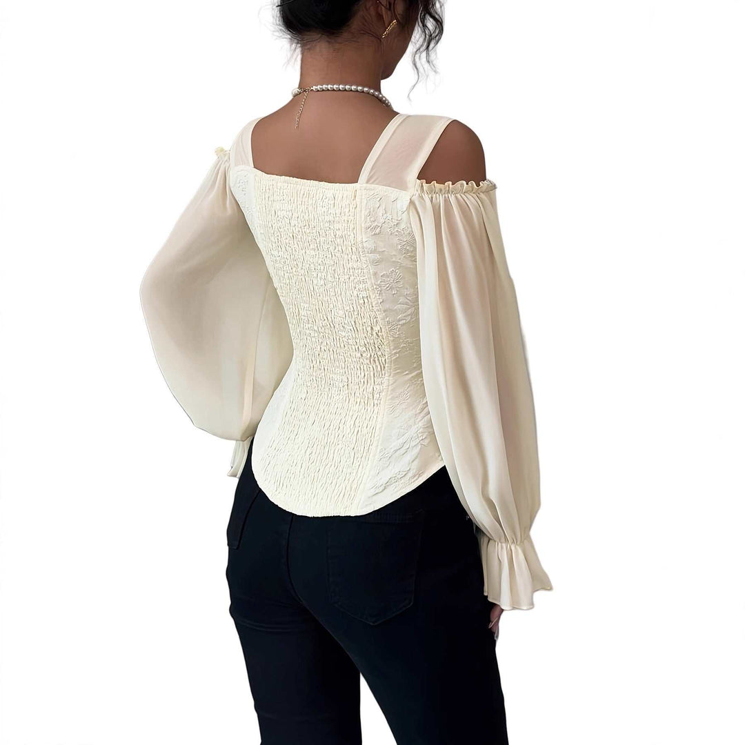 Modische Damen Bluse im Business-Casual-Look mit Puffärmeln und lockerem Sitz