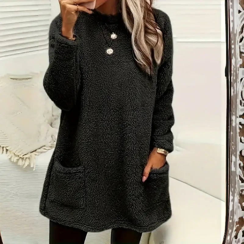 Damen Langarm Plüsch Hoodie mit hohem Kragen und Taschen für kalte Tage in mehreren Farben