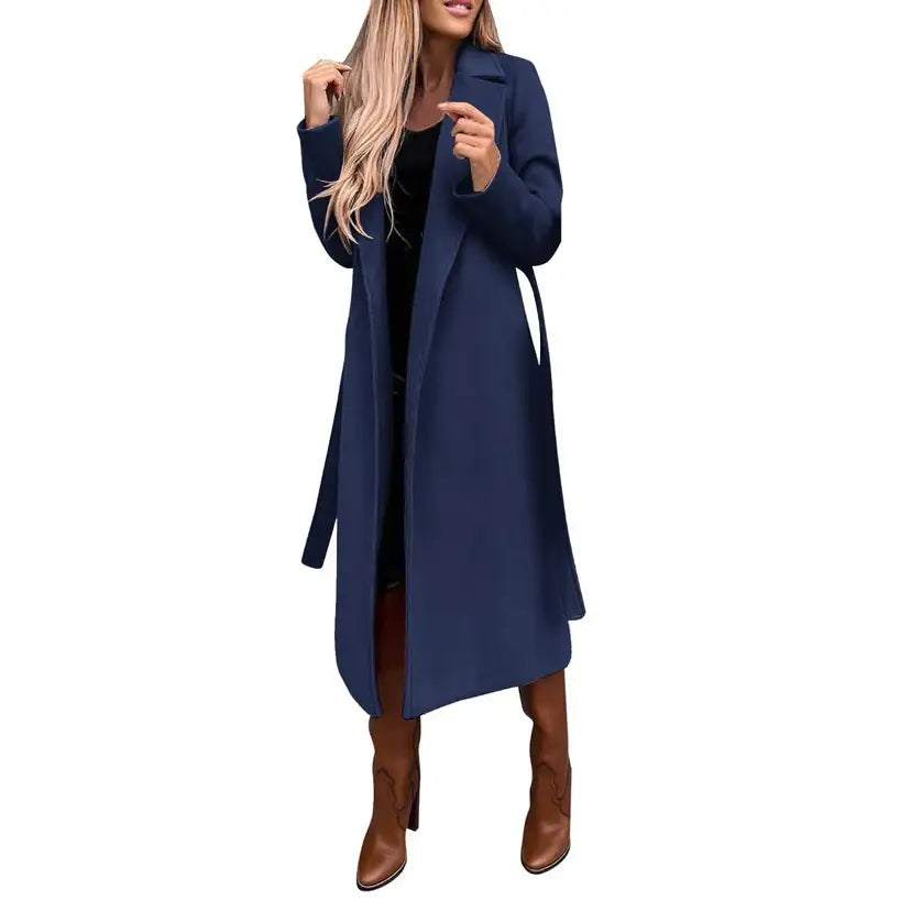 Eleganter Damen Wollmantel mit V-Ausschnitt und Schnürdetail in verschiedenen Farben