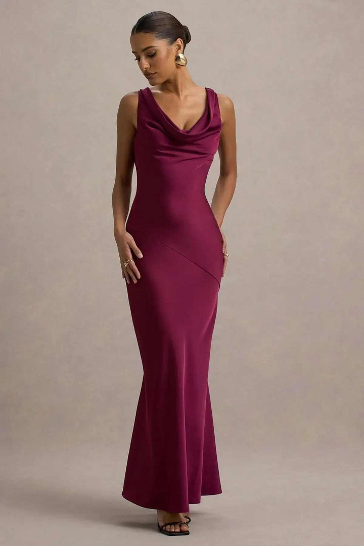 Elegantes Meerjungfrau-Kleid aus Premium-Satin mit rückenfreiem Slim-Fit-Schnitt und elegantem Glanz.