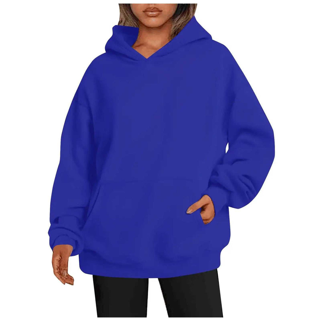 Damen Hoodie Oversize mit Kapuze und Taschen in einfarbigem Design
