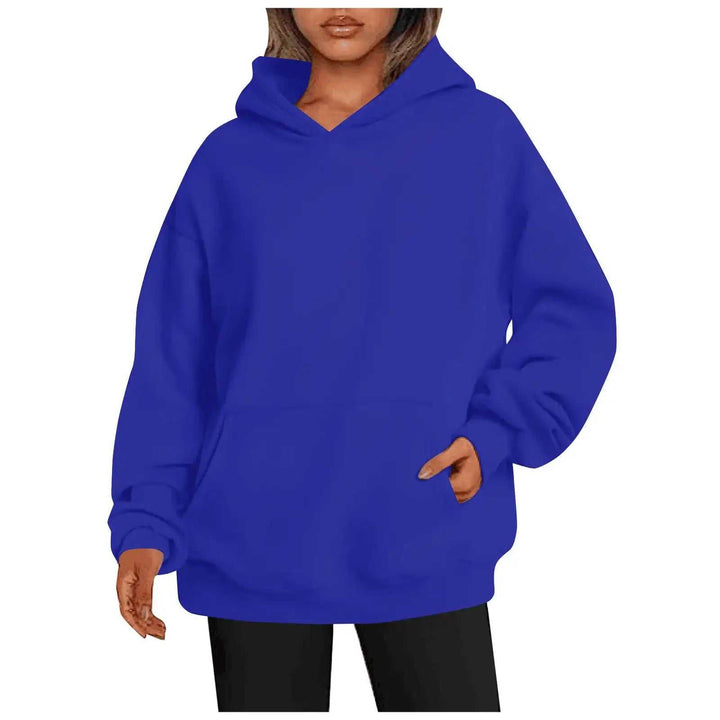Damen Hoodie Oversize mit Kapuze und Taschen in einfarbigem Design
