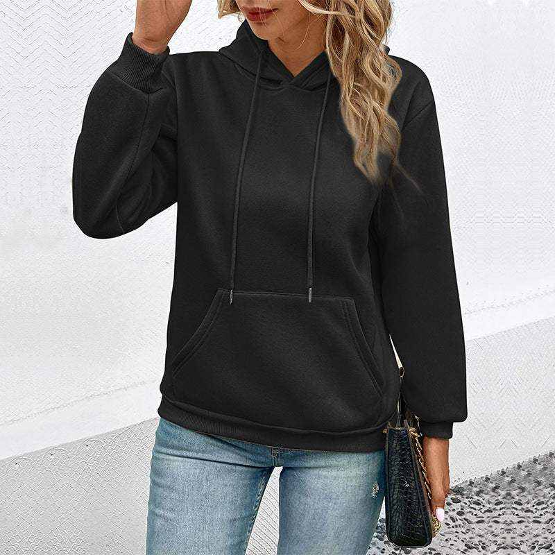Grenzüberschreitender Langarm Hoodie in Aprikose mit praktischen Taschen und italienischem Casual-Style