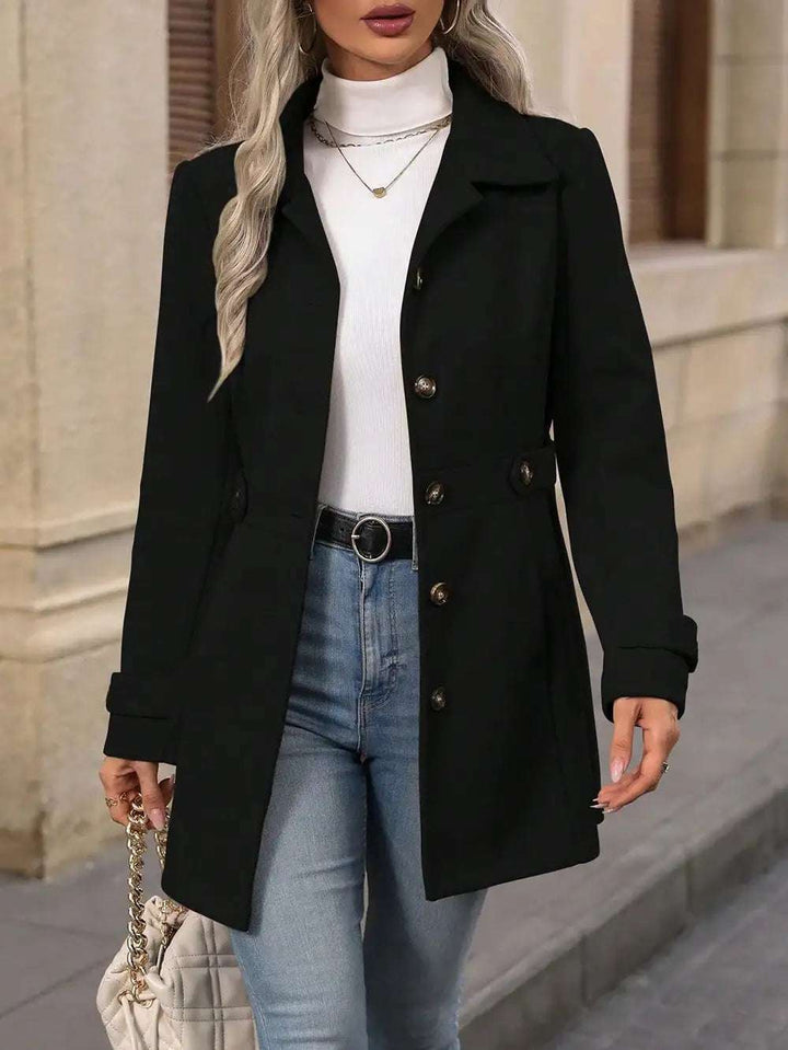 Eleganter einreihiger Damen Wollmantel mit Knöpfen und Reverskragen, mittellang in verschiedenen Farben