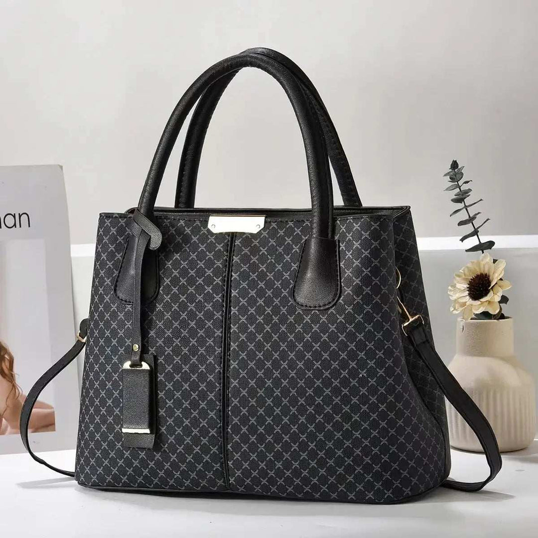 Elegante neue bedruckte Tote-Tasche für Damen aus PU-Kunstleder mit Schulterriemen und praktischen Fächern in Braun