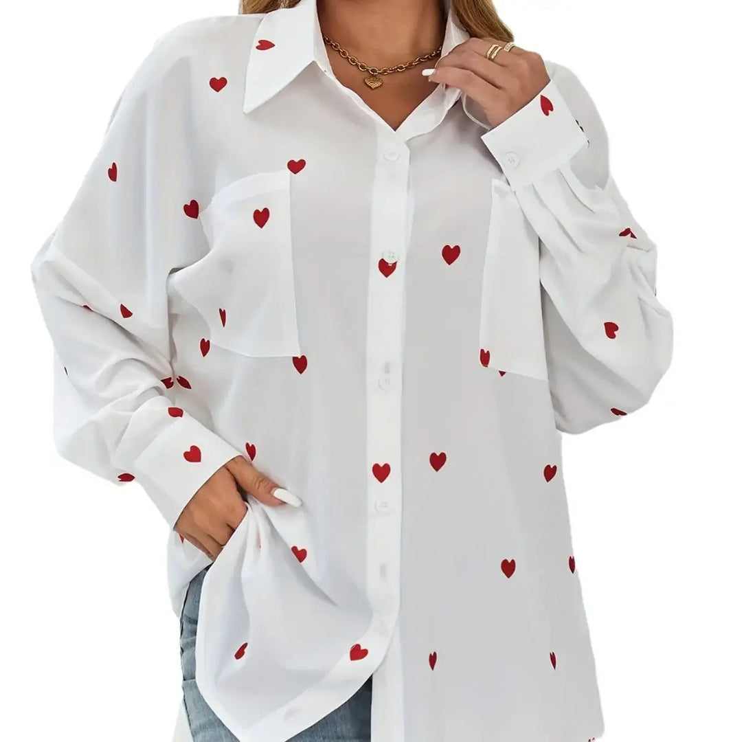 Lässige Damenbluse mit Love-Print in Rot und lockerem Schnitt für Alltag und Büro