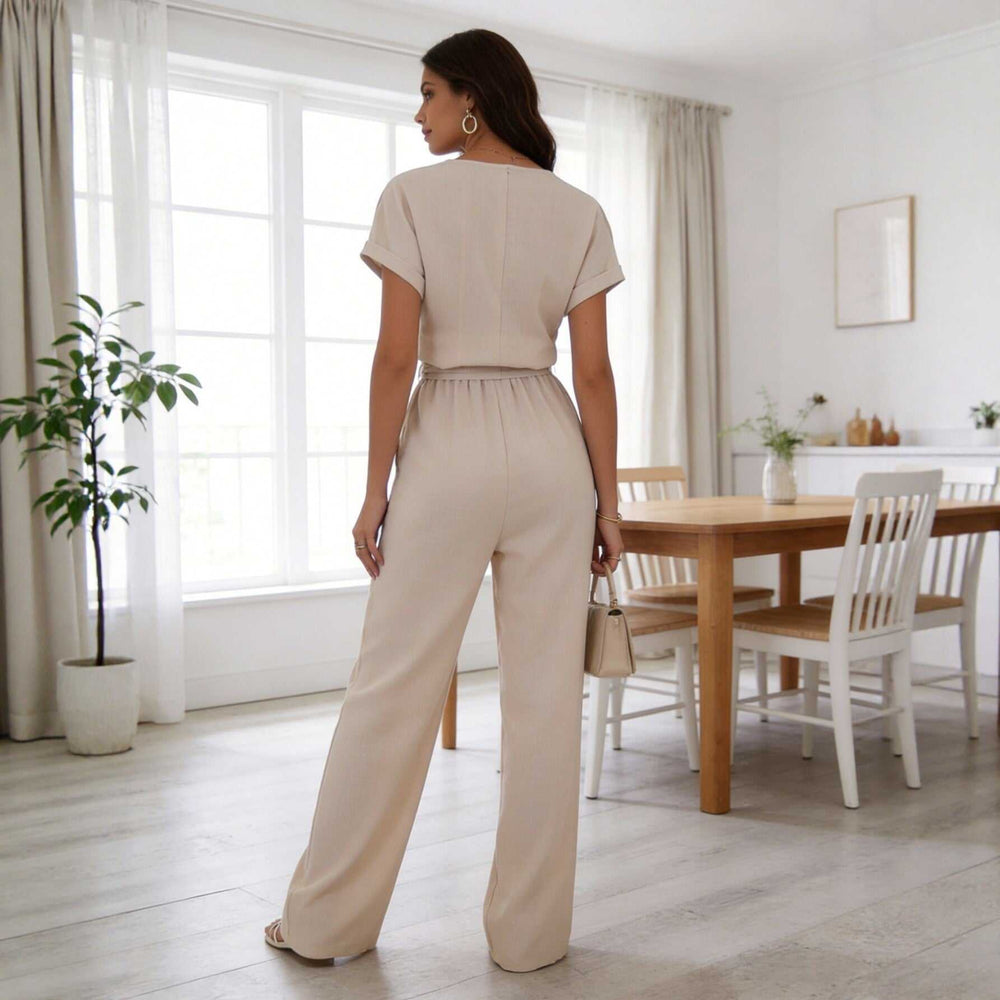 Damen Sommer-Jumpsuit Wide-Leg beige elegant und lässig