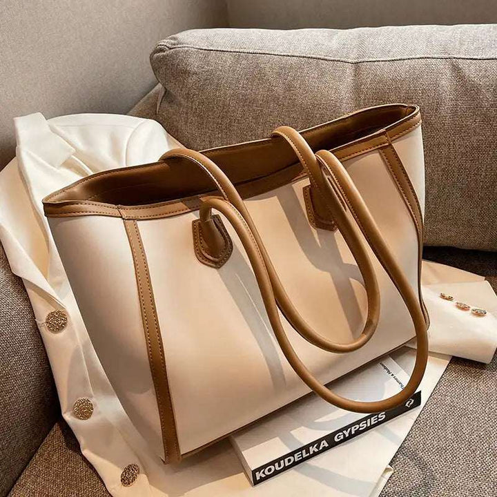 Damen Schulter-Tote Bag aus PU-Leder mit Doppelriemen und Laptopfach, minimalistisch und praktisch für den Alltag.