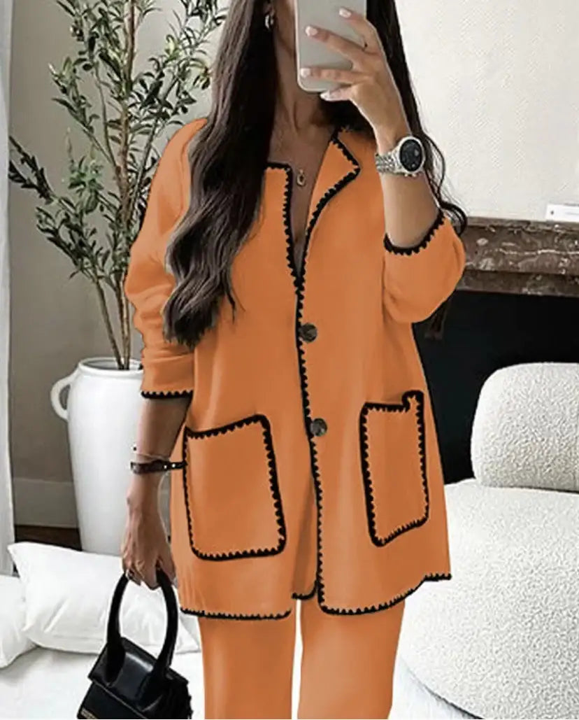Damenmode Casual zweigeteiliger, einfarbiger und lockerer Damenanzug für Büro und Freizeit