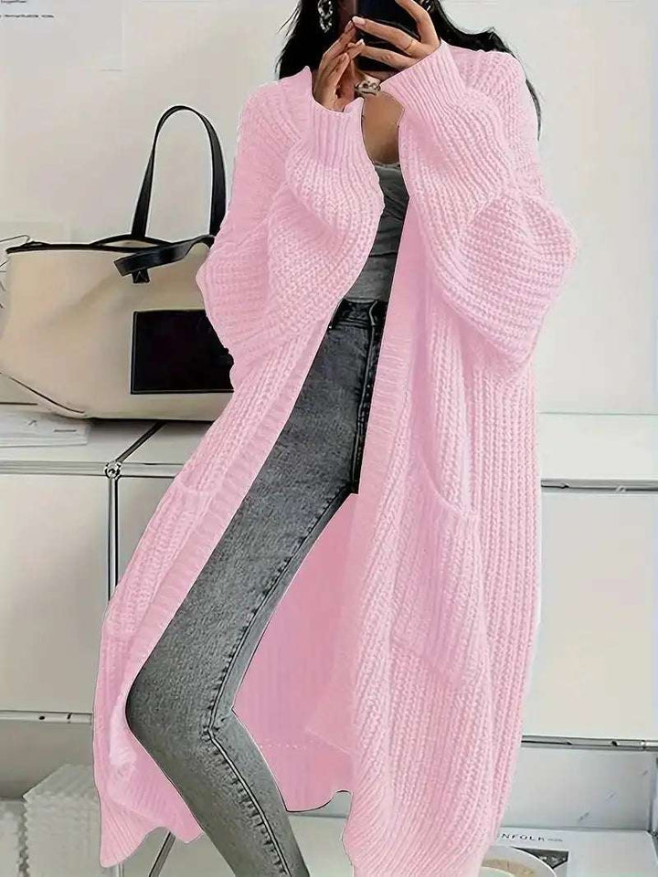 Langer Damen-Strickcardigan in weicher Teddyoptik mit Taschen für Herbst und Winter