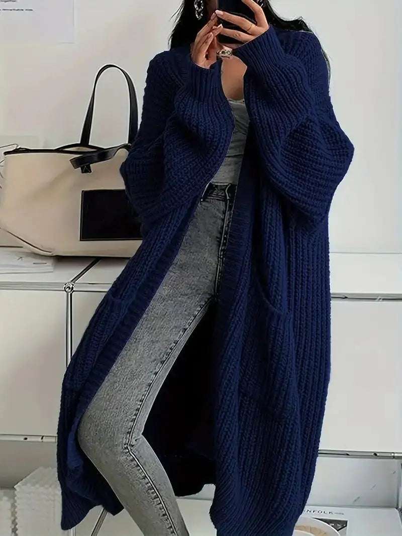 Langer Damen-Strickcardigan in Teddyoptik mit Taschen und lockerem Schnitt für Herbst und Winter