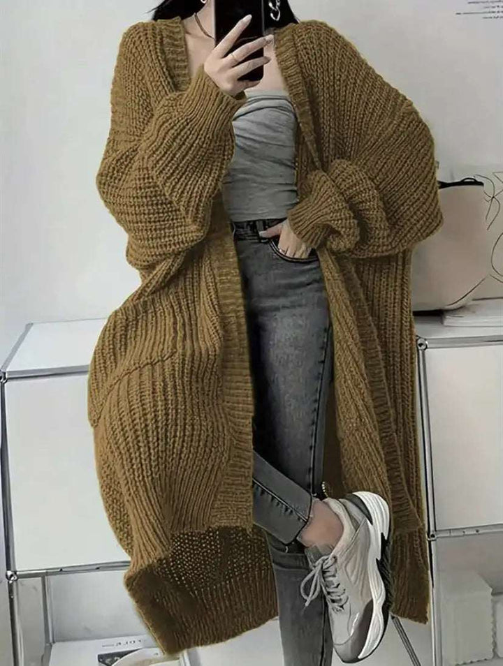 Langer Damen-Strickcardigan in Teddyoptik mit Taschen und lockerem Schnitt für Herbst und Winter